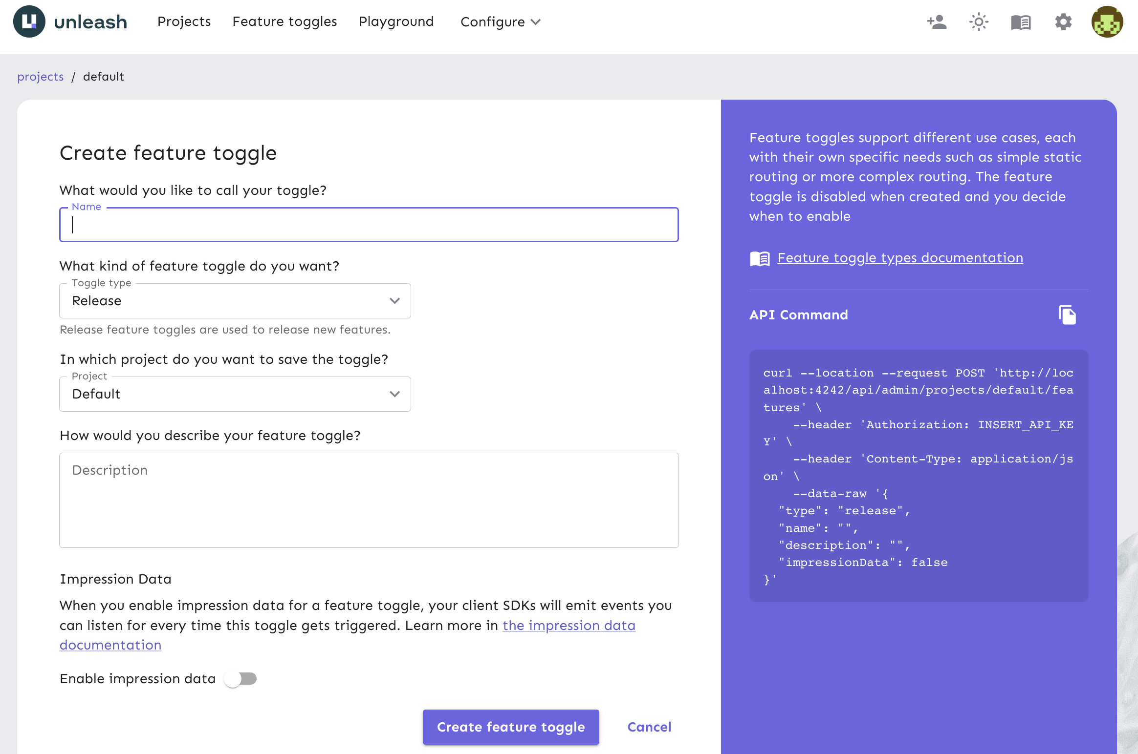 Create feature flag form